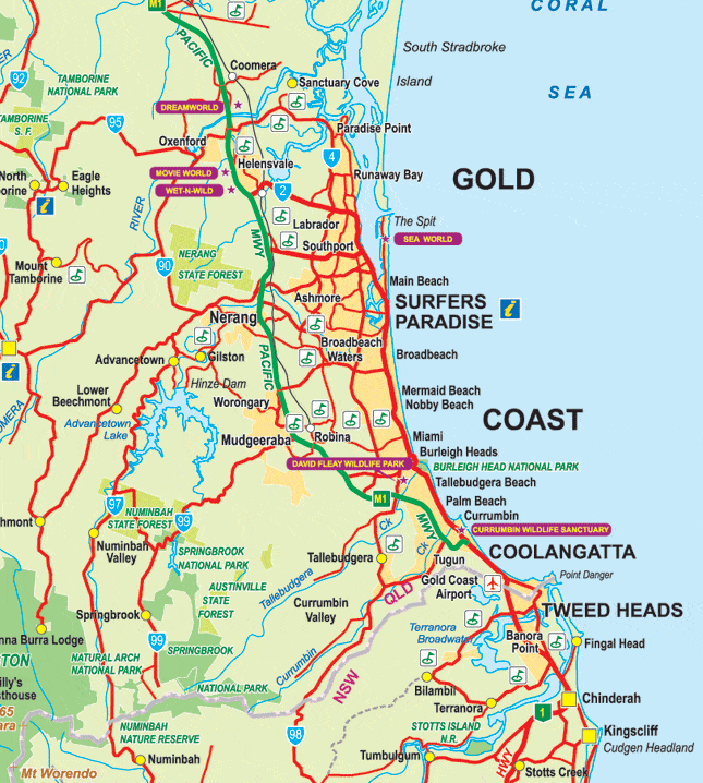 Карта coast. Золотое побережье Австралии на карте. Gold Coast Australia на карте. Голд Кост на карте. Голд-Кост Австралия карта города.